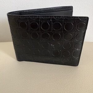 Salvatore Ferragamo Black Embossed Leather Wallet